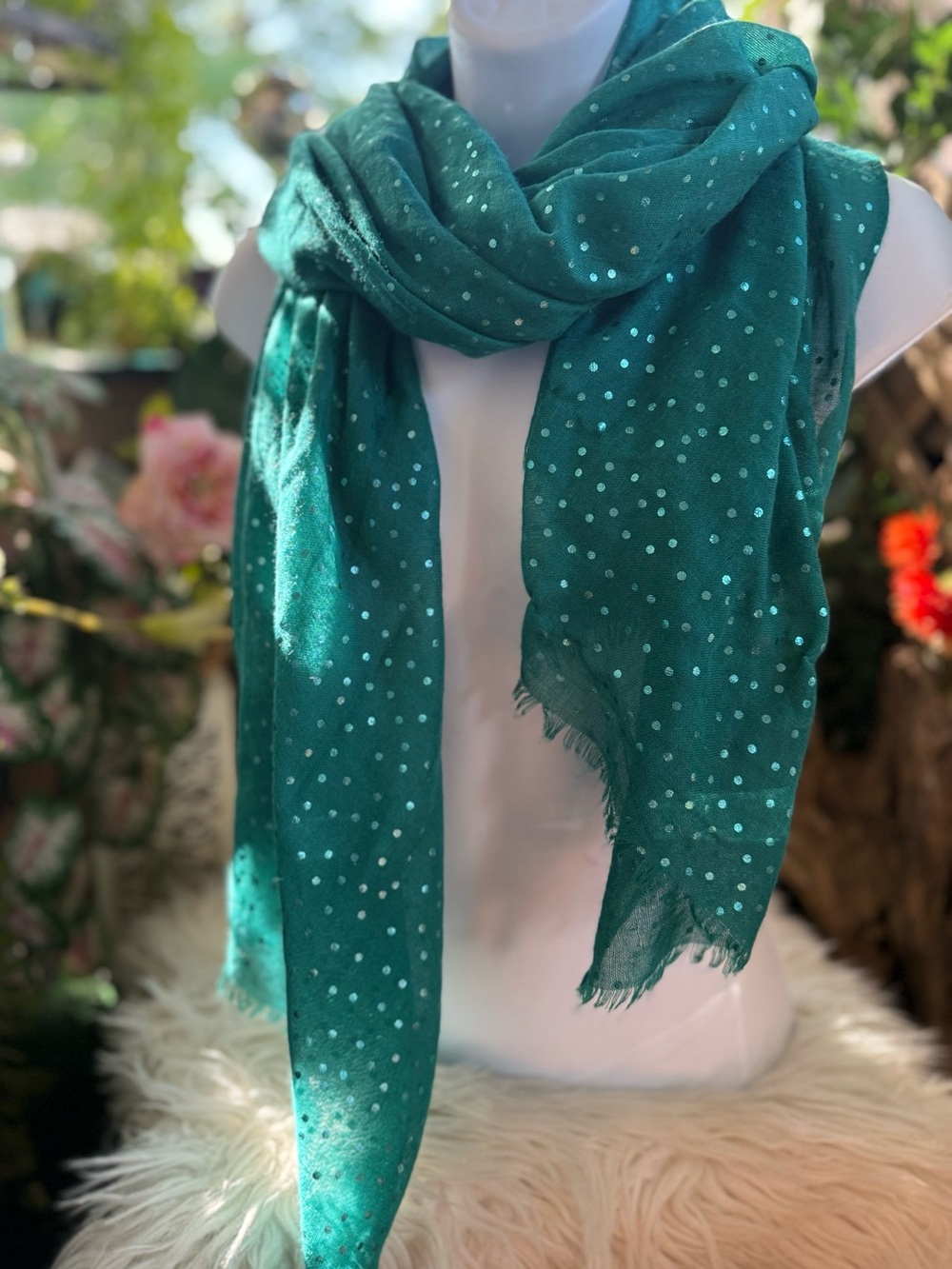 Charming Charlie Teal Polka Dot Lightweight Scarf